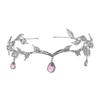 Korean-Style Baroque Rhinestone Leaf Crown Tiara with Water Drop Pendant