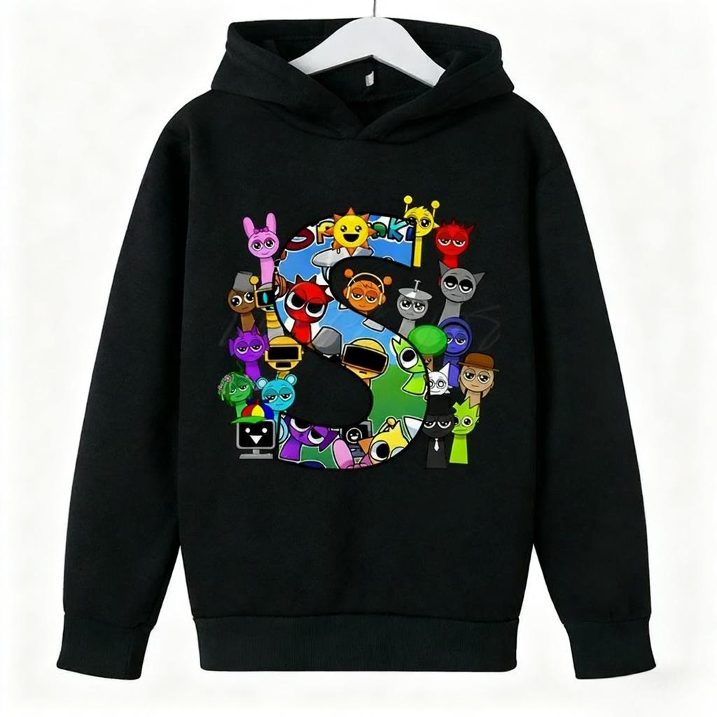 Autumn Winter Spravaki Character Collage Initials Printed Hoodies Fashionable Casual Warm Sports Long Sleeved Children's Boy Hooded Sweatshirts