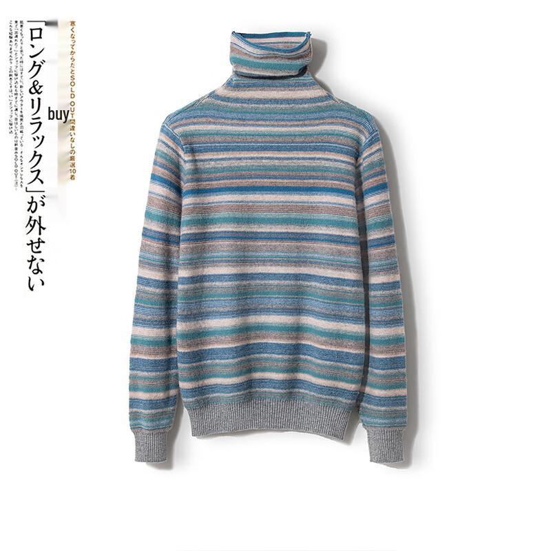 Női Sibaishe Színblokkos Csíkos Magasnyakú Pulóver