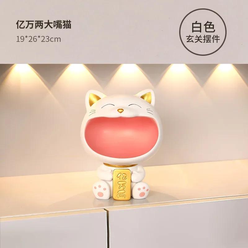 Lucky Cat Sculpture Kawaii Home Decoration Resin Crafts Cute Indoor Figurine Creative Living Room Ornaments Table Storage Statue