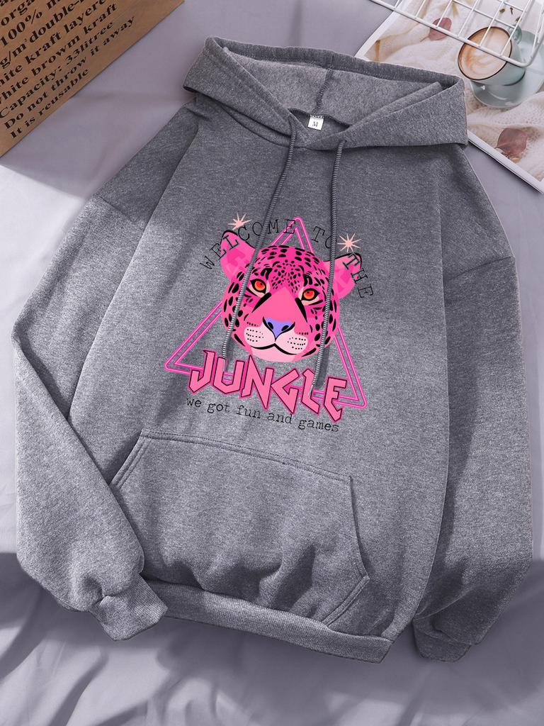 Welcome To The Jungle Prints Hoodies Women Comfortable Loose Sweatshirts Winter Fleece Warm Tops Basics Pocket Womans Clothes