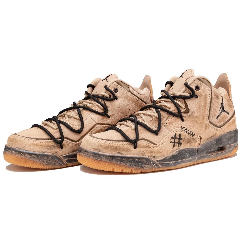 Jordan Courtside 23 Leather Abrasion Resistant Mid top Vintage Basketball Shoes Unisex Light Brown AT0057-200(TeamF-)