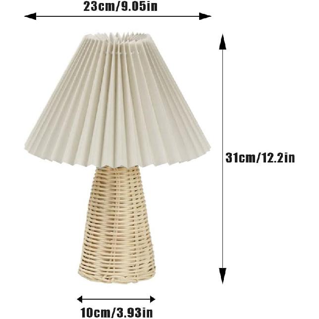 Pleated Table Lamp Bedside Night Lamp with Rattan Base Vintage Design Soft Warm Light for Bedroom Decor and Accent Lighting