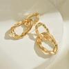 Vintage Gold Color Double Circle Dangle Earrings Waterproof Link-shape Lava Textured Huggie Large Ear Stud Statement Zircon