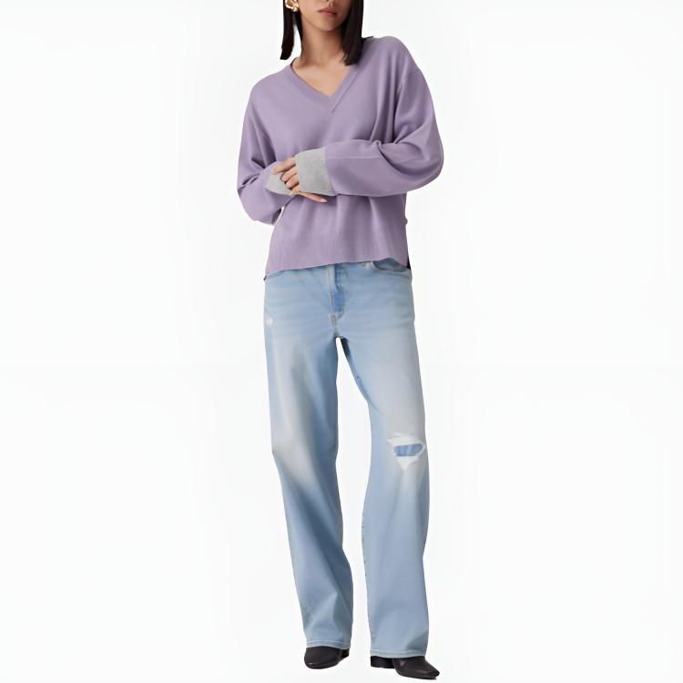 Levis Casual Comfortable Color Block V-Neck Knit Sweater Women sweater 0051S-0000