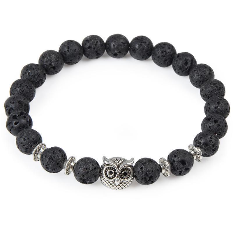 Cross-Border Owl Charm Beaded Bracelet with Lapis Lazuli, Agate, Volcanic Stone, and Blue Turquoise