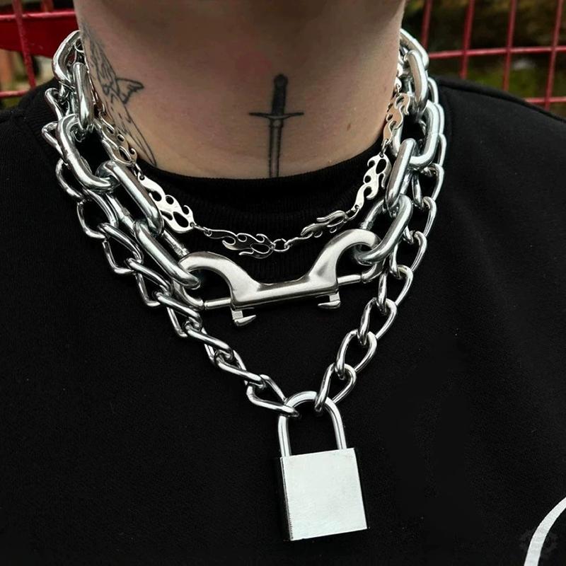Geometric Rivet Necklace Ins Hip-Hop Punk Gothic Personality Neckchain Fashionable Trendy Men Women Jewelry Accessories