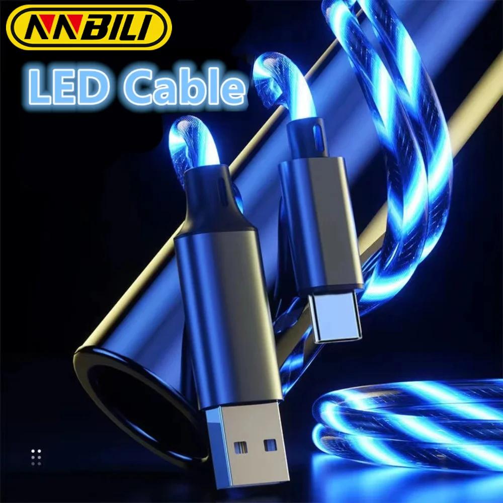 Cablu USB LED Tip C Pentru Samsung Xiaomi OPPO IPhone Încărcător Rapid Cablu de Date Lumină Curgătoare Cablu LED