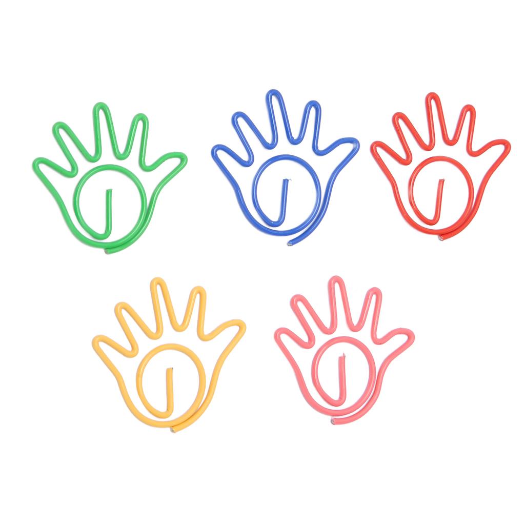 100Pcs Cute Paper Clips Hand Shaped Style Assorted Colors Electroplated Fancy Paperclips for Family