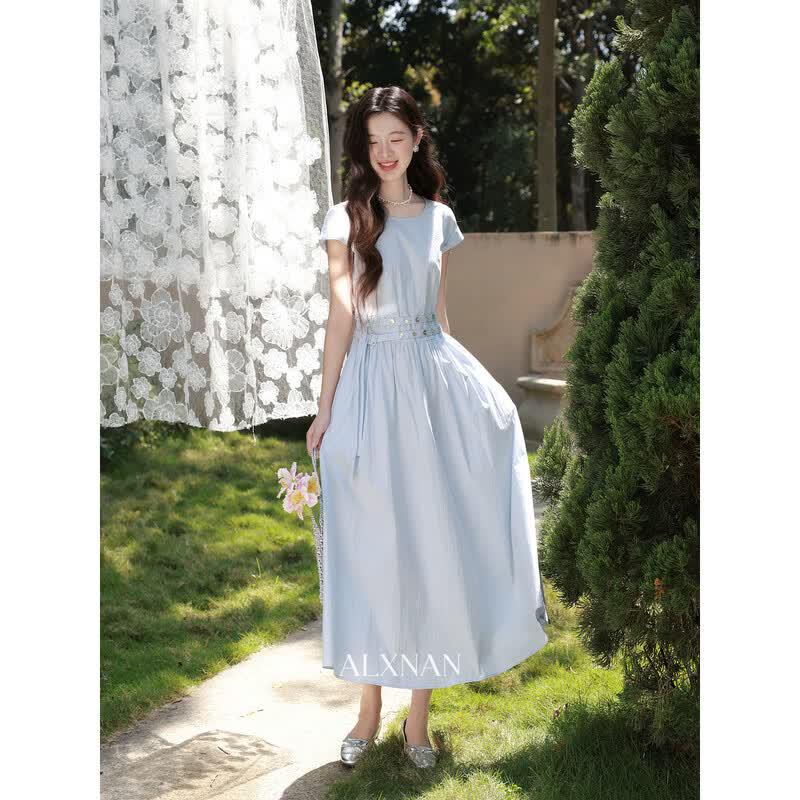 Lu Xiangnan 'Cloud Weaving Spring Serenity' Elegant Blue Summer Maxi Dress
