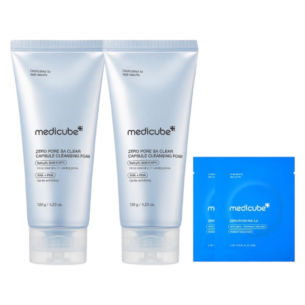 Medicube Zero Pore Exosome Capsule Foam Cleanser Deep Purifying Sebum Care Duo 120ml x 2 (+ 4 Pads)