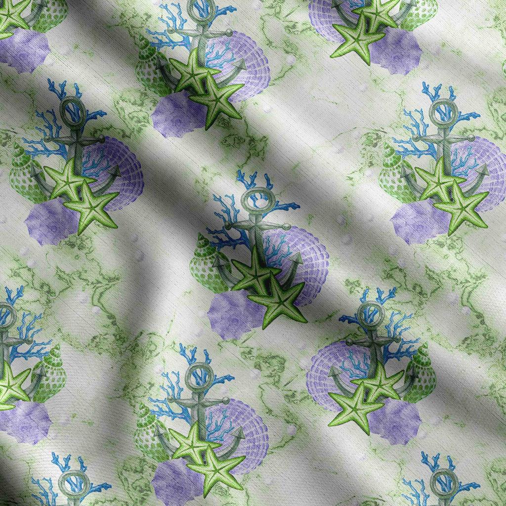 Soimoi Nadruk z muszli morskich, bawełniany kambryk, tkanina pikowana sprzedawana na jardy o szerokości 42 cali, średniej grubości tkanina bawełniana,