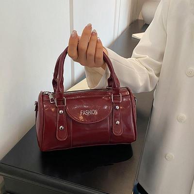Mini Top-handle Bags for Women Bright Oil PU Leather Pure Color Shoulder Crossbody Bags Luxury Designer Small Boston Handbag