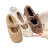 Sweet Fluffy Shoes for Women To Wear Outside Autumn and Winter 2025 New Velvet Beanie Shoes, Shallow Mouth Versatile Flat Bottom Warm Cotton Shoes