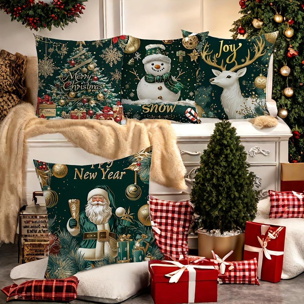 Festive Christmas & New Year Pillowcases: Snowman, Santa, Deer, and Joy Designs Sofa Cushion Cover New Year Home Room Decoration