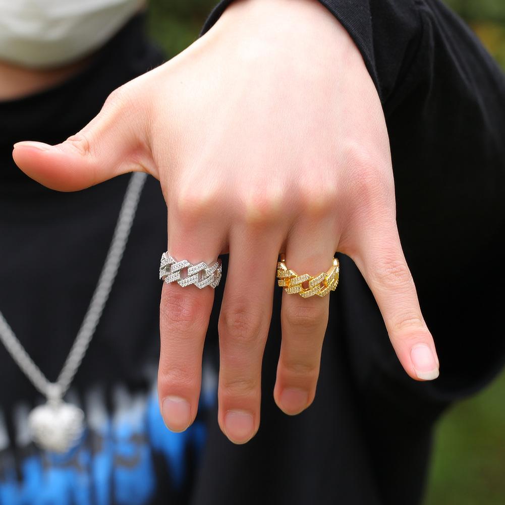 Hip-Hop Kupfer Zirkon Kubanische Kette Ring Herren Nische Design Sinn Schwerindustrie Geometrisch Trendig Cool Ring