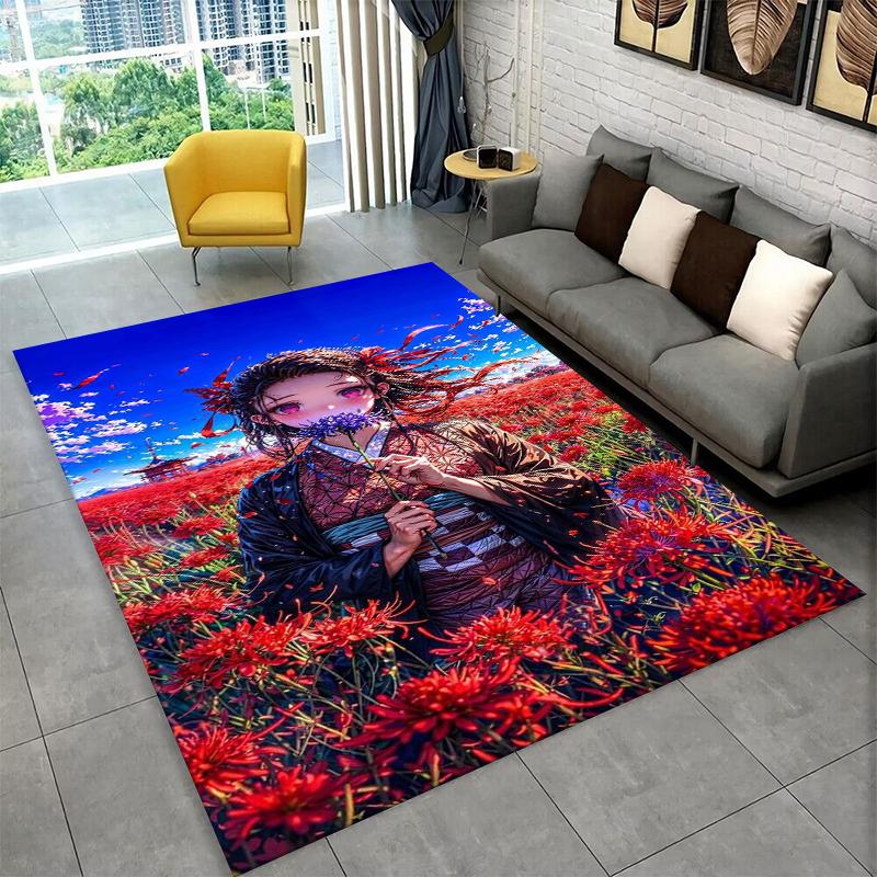 Cartoon Demon Slayer Anime Kamado Nezuko Tanjirou Carpet Rug for Playroom Bedroom Living Room Sofa Home,kid Non-slip Floor Mat