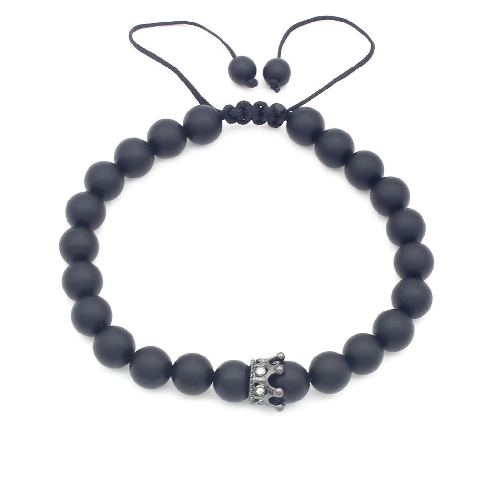 2018 New Frosted Black Agate Bracelet with Micro-inlaid Zirconia Crown Accents