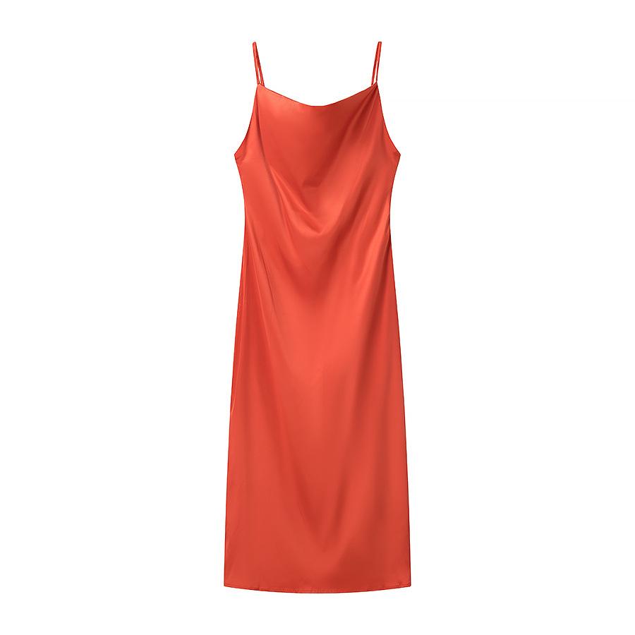 2025 Spring Women's Satin Casual Loose Mid-Length Camisole Dress
