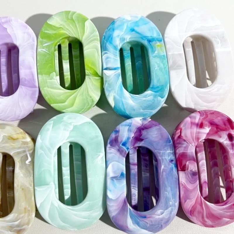 Oval Hair Claw Clips Women Elegant Marbling Acrylic Flat Circular Hair Grips Premium Colorful Updo Hair Pins Barrettes