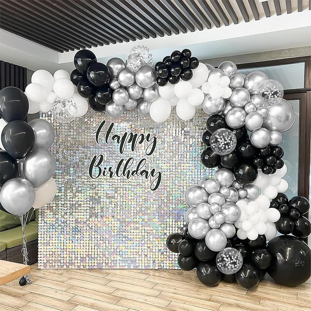 Ghirlanda di Palloncini Bianco Nero Arco di Palloncini Kit con Palloncini Argento Confetti Decorazione Festa di Laurea Compleanno Capodanno Festa in Casa