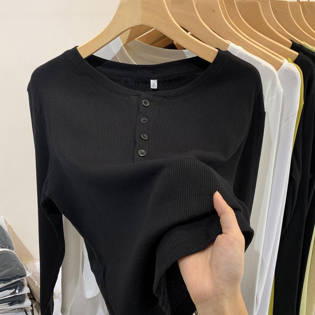White Long-sleeved T-shirt for Women In Spring and Autumn, New Style Threaded Bottoming Shirt, Niche and Versatile V-neck Top