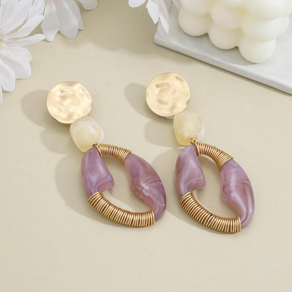 Maillard Retro Purple Oval Gold Wire Wrapped Luxury Earrings for Women
