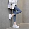 2026 Spring Summer Women's White Platform Sneakers Genuine Leather Wedge Hidden Heel 7cm Casual Walking Shoes Breathable