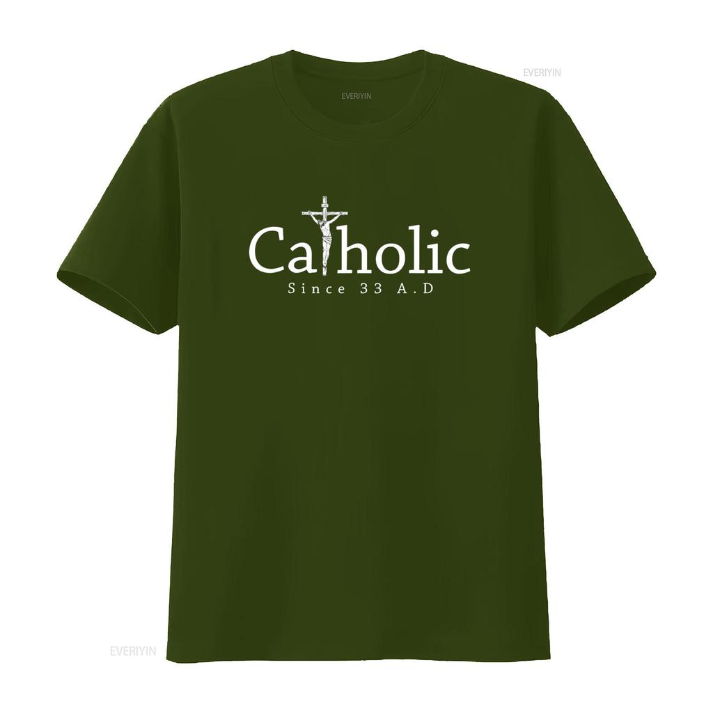 Catholic Since 33 AD Crucifix Jesus Eucharist Christianity T Shirt Black X Large Vintage Washed Stylish Fashion Stretched