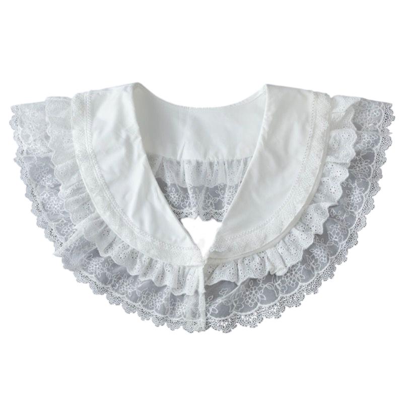 French Design Double Layer Detachable Collar for Women Girl Elegant Ruffle Lace Collar Neckpiece For Clothes Enhancement