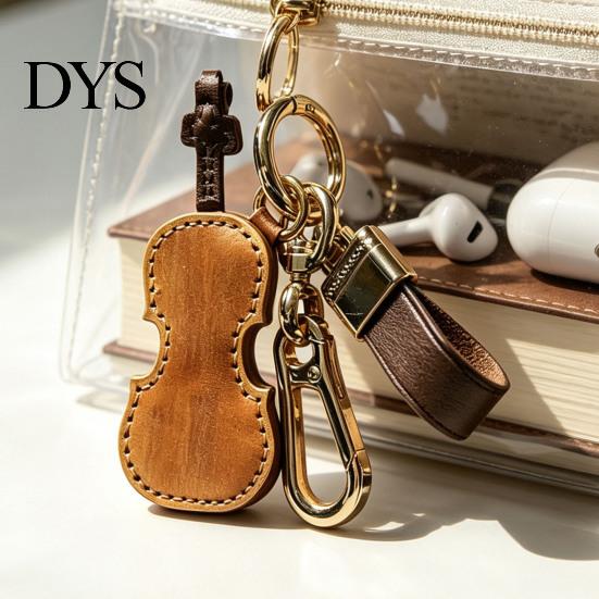 Reusable Decorative Pendant Retro Cello Keychain, Faux Leather Charm with Key Ring, Stylish Instrument Keychain Players for Car Home Keys, Music Lover