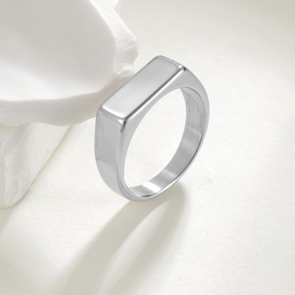 European and American Jewelry 7mm Titanium Steel Rectangular Ring Retro Trendy Female Casting Seal Ring
