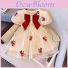 Girl Summer Dress With Flower Pattern And Butterfly Bow For Kids Casual Wear