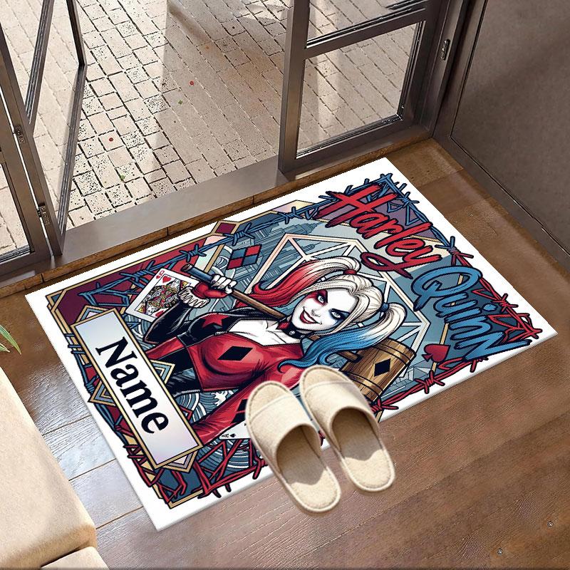 Custom Name Personalized Harley Quinn Print Carpet, Versatile Home Decor Rug, for Playroom, Apartment, Balcony, Entryway, Hallway Gift