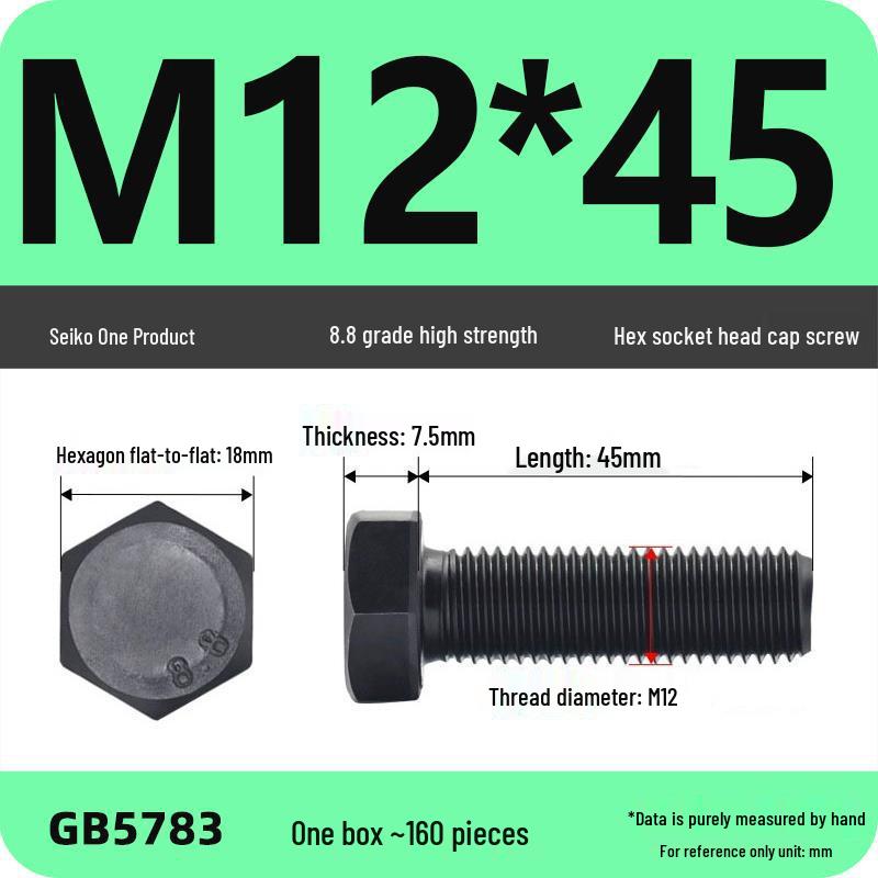 Black High-Strength Grade 8.8 Hex Bolt Screw Set (M4-M12)