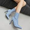  Low Boots Stiletto Pointed Denim  Boots