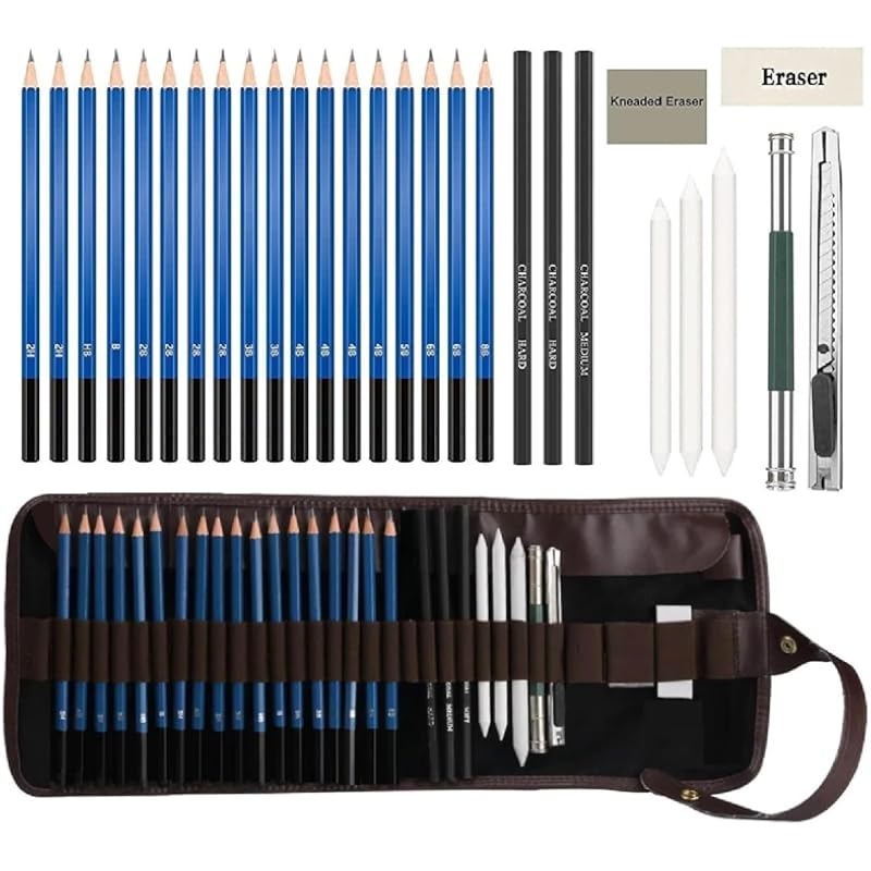 Corslet Set Of 41 Art Supplies, Includes 12 Pcs Oil Colour Pencils And 29 Pcs Drawing Pencil Set With Graphite Charcoal