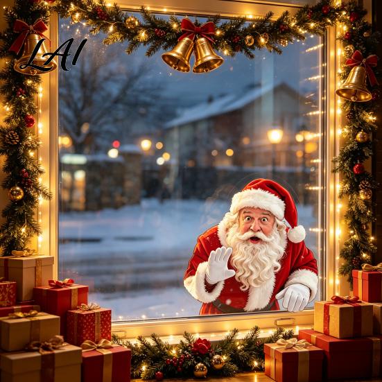 Holiday Static Stickers Santa Claus Window Sticker Removable Decal Waterproof Easy to Apply Festive PVC Decal for Home Living Room Bathroom Windows