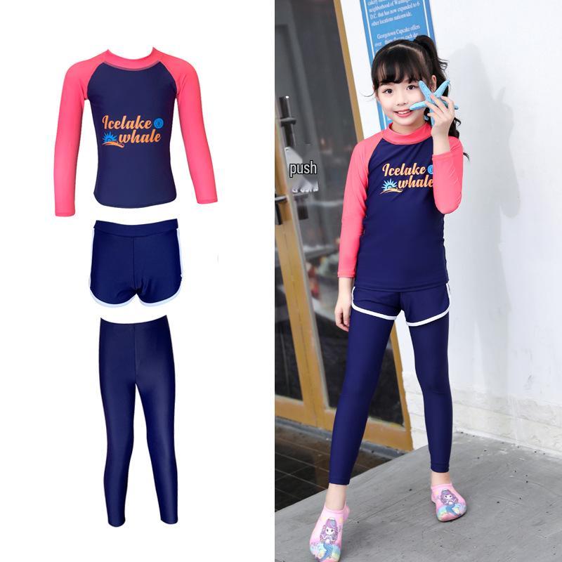 Parent-Child Long-Sleeve Swim Set for Boys and Girls - Quick-Drying, Sun-Protective Korean Style 3X-Large