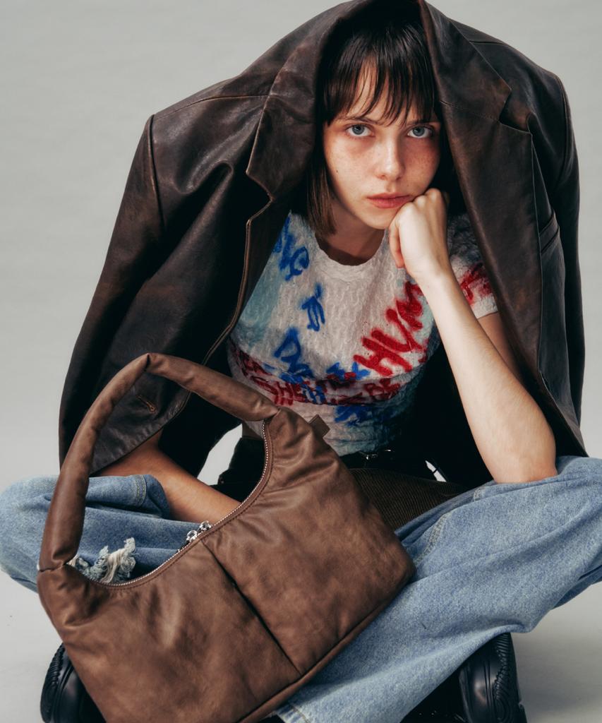 Fillintheblank Soft Basket Hobo Bag (S)(Brown)