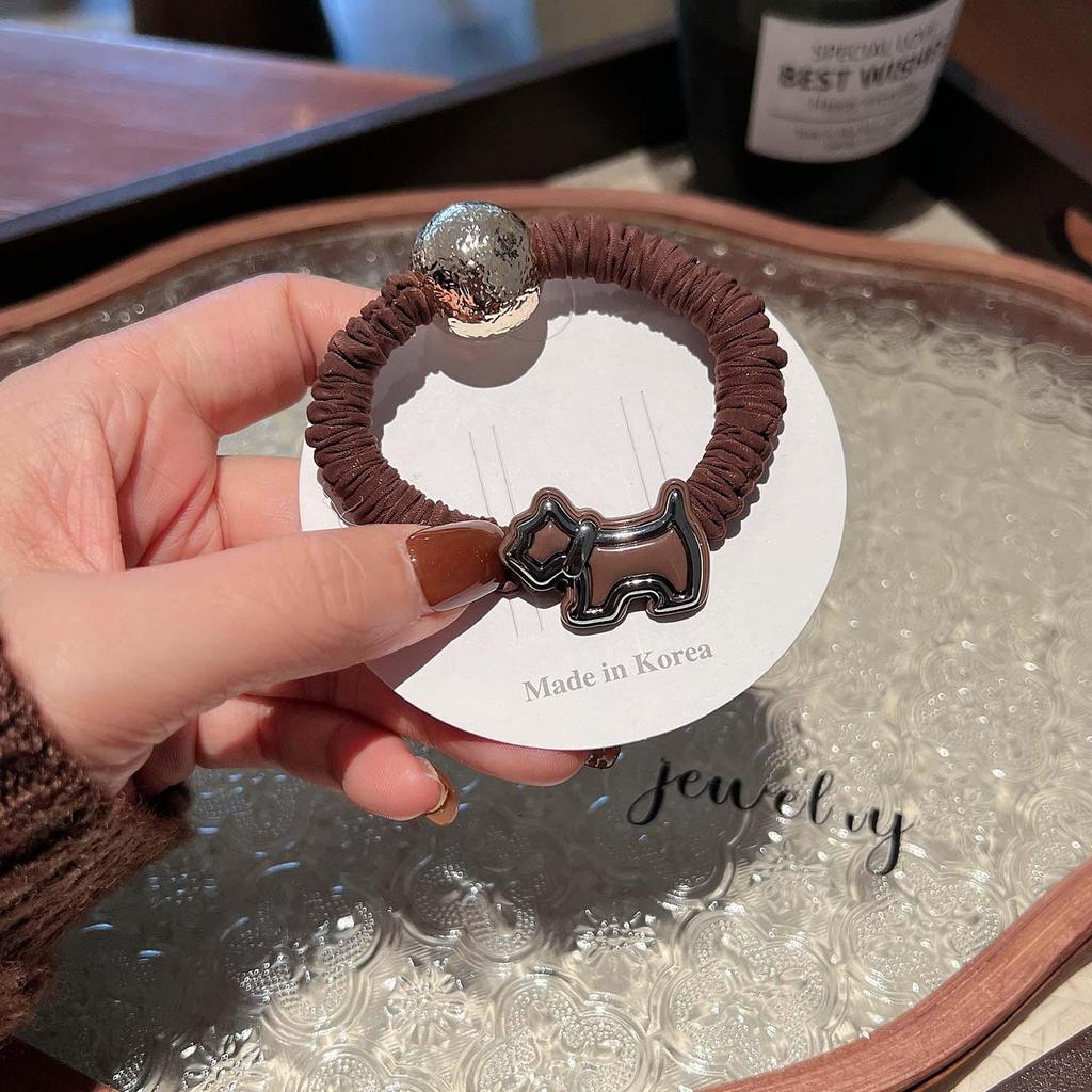 Maillard Cute Puppy Pearl Sausage Hair Ring - Ponytail Holder & Bun Headdress for Girls