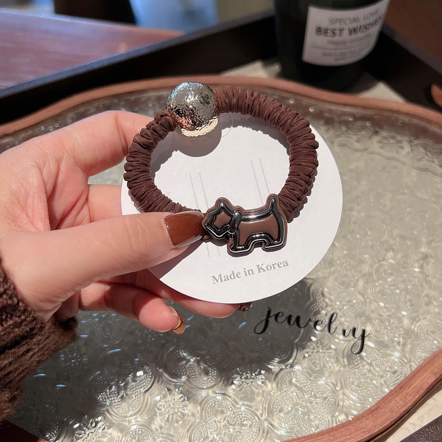 

Maillard Cute Puppy Pearl Sausage Hair Ring - держатель для хвоста и головной убор для девочек кофейный