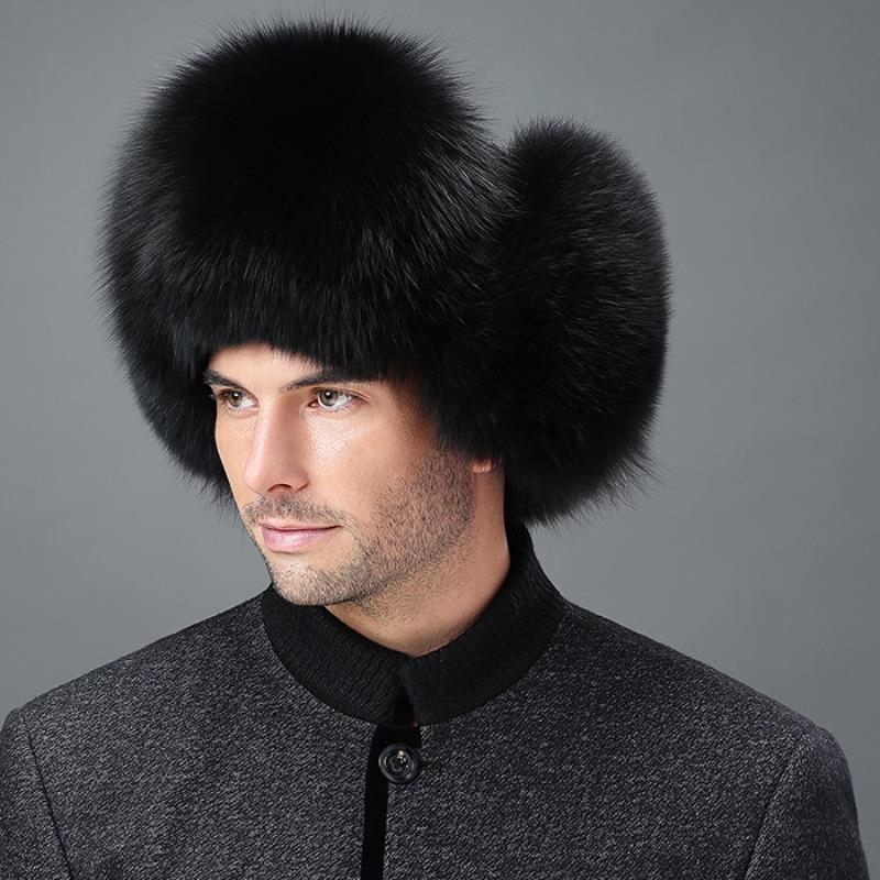 Fox Hair Hat, Male Raccoon Hair, Warm Ear Protection, Winter Cotton Hat, Cold-proof Fur Hat for the Elderly