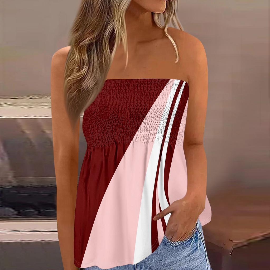 Tube Tops For Women,Cute Sexy Off Shoulder Print Sleeveless T-Shirt
