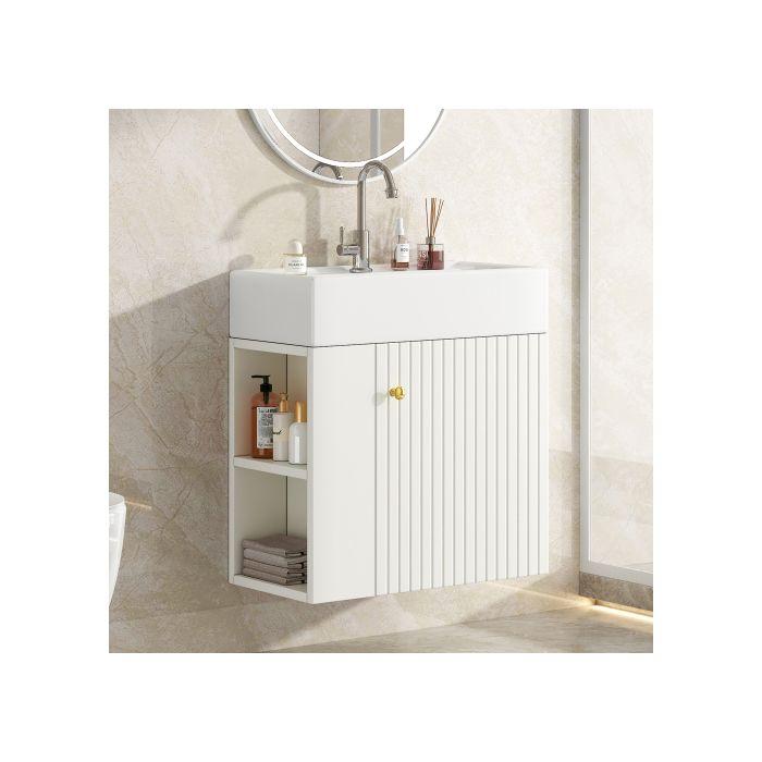 Meuble de salle de bain Lavabo avec meuble sous-lavabo 55 cm , Blanc meuble sous-lavabo suspendu