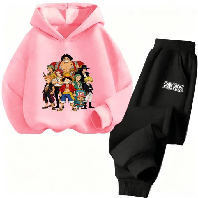 ONE PIECE Cartoon Printed Children's Clothing Set Boys and Girls Long Sleeve Hoodie Tights Sweatpants Sports Two Pieces