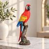 Parrot Ornament with Branch Perch Colorful Figurine Carved Bird Statue