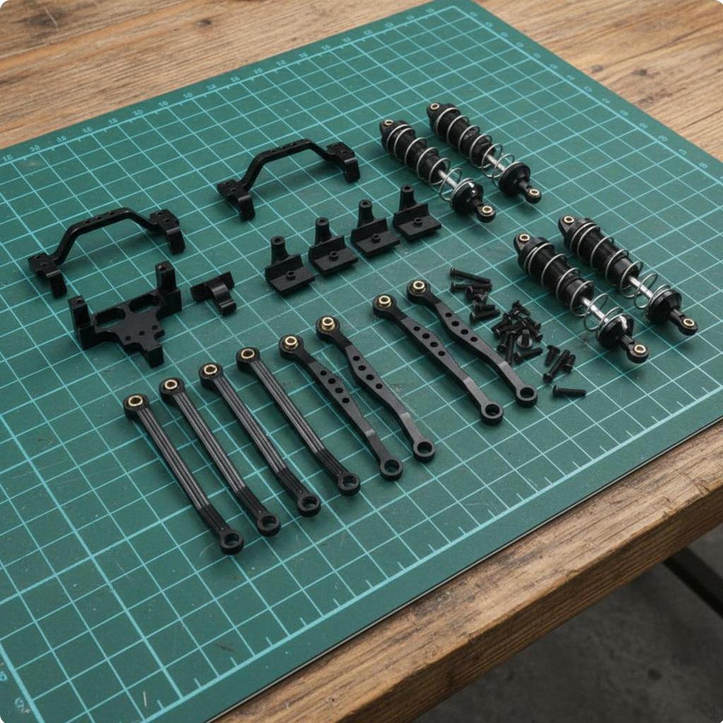 1/16 Scale RC Car Upgrade Steering Link Mount Metal Chassis and Shock Set for Rock