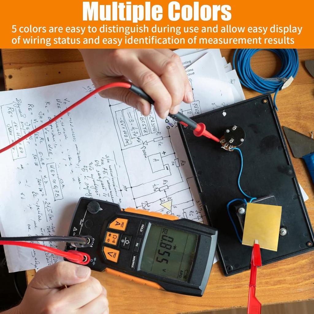 5Pcs 4mm Multimeter Test Leads Set with 10Pcs Crocodile Clips, 3.3ft/1m Double Ended Banana Plug Cabels, 5 Colors Stackable Electrical Testing Cable