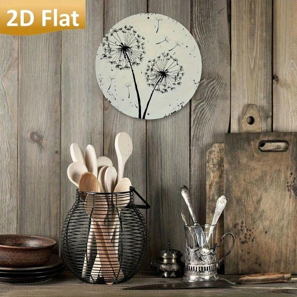 Vintage Pusteblume Aluminium Wandkunst Kreis Metall Gartenschild Bauernhaus Heimdekoration